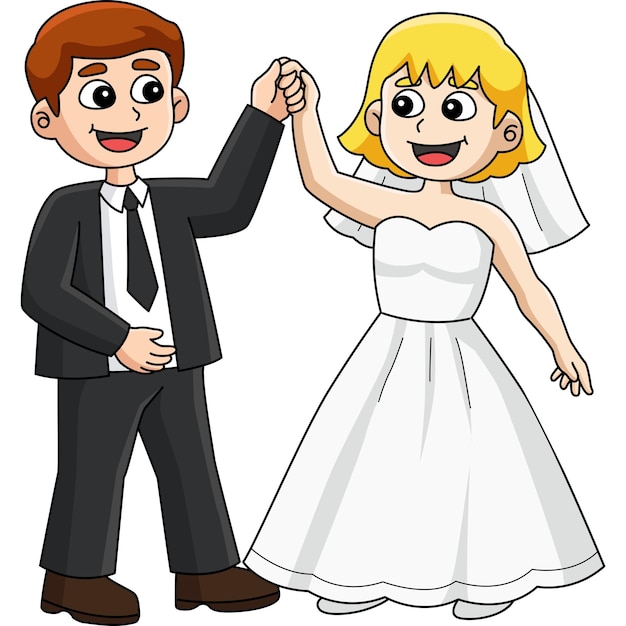 Vektor hochzeit bräutigam und braut tanzen cartoon clipart