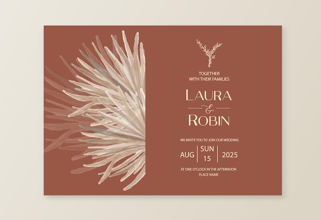 Hochzeit getrocknete lunaria pampasgras florale vektorkarte aquarell exotische getrocknete palmblätter boho