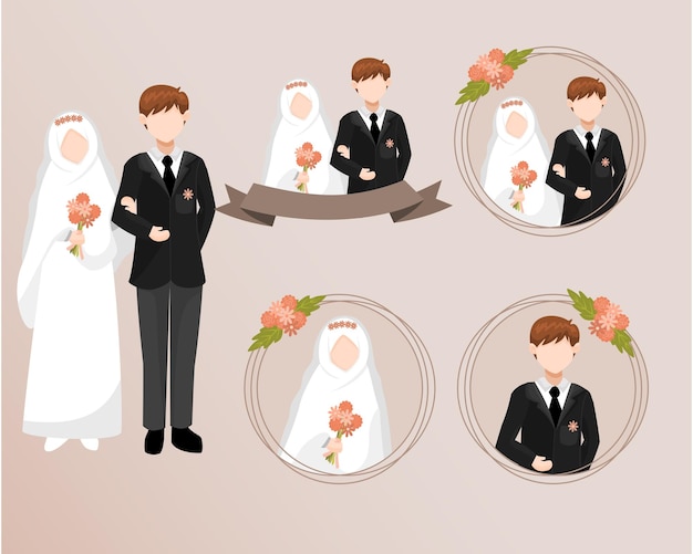 Hochzeit illustrartion für einladung set flat design