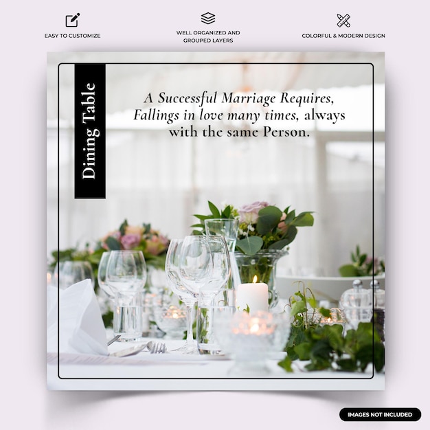 Hochzeit instagram social media post web-banner-vorlage vektor premium