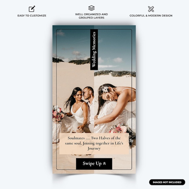 Vektor hochzeit instagram social media story web banner vorlage vektor premium