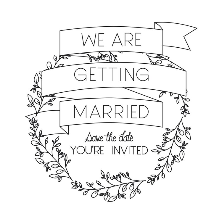 Hochzeit und verheiratete Einladung mit Kranz und Band