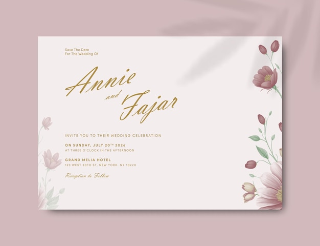 Hochzeits-Einladungskarten-Vorlage mit Blumen-Aquarell-Premium-Vektor