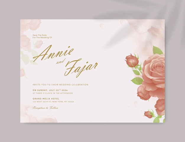 Hochzeits-Einladungskarten-Vorlage mit Blumen-Aquarell-Premium-Vektor