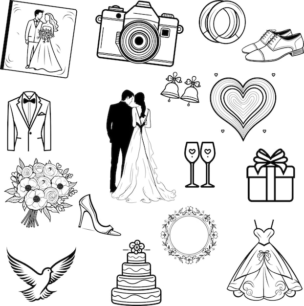 Hochzeits-Icon-Satz-Vektor-Illustration