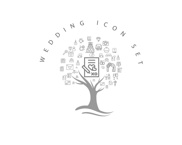 Hochzeits-icon-set auf weißem hintergrund premium-vektor