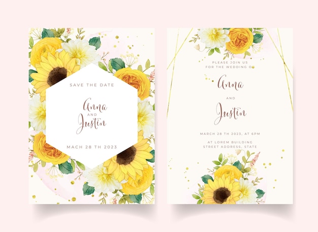 Hochzeitseinladung mit aquarellgelben blumen