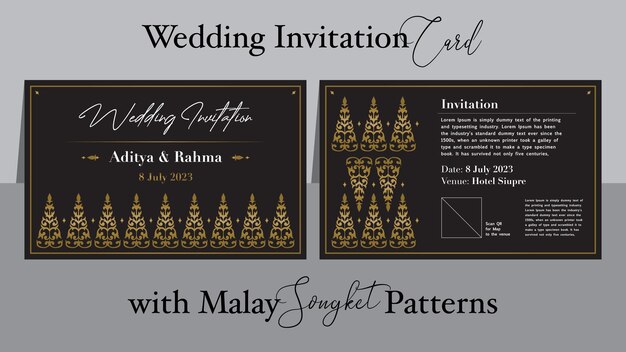 hochzeitseinladung mit malaiischem songket-muster, vektor, traditionellem melayu undangan pernikahan