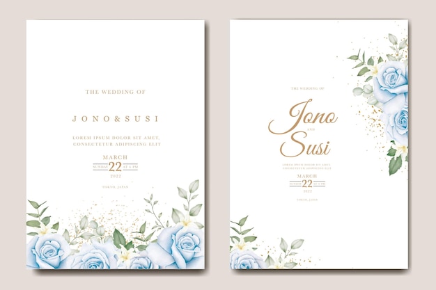 Hochzeitseinladung mit rose und blatt marineblau