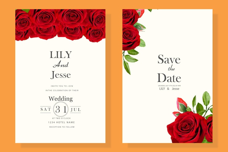 hochzeitseinladung mit roten blumen