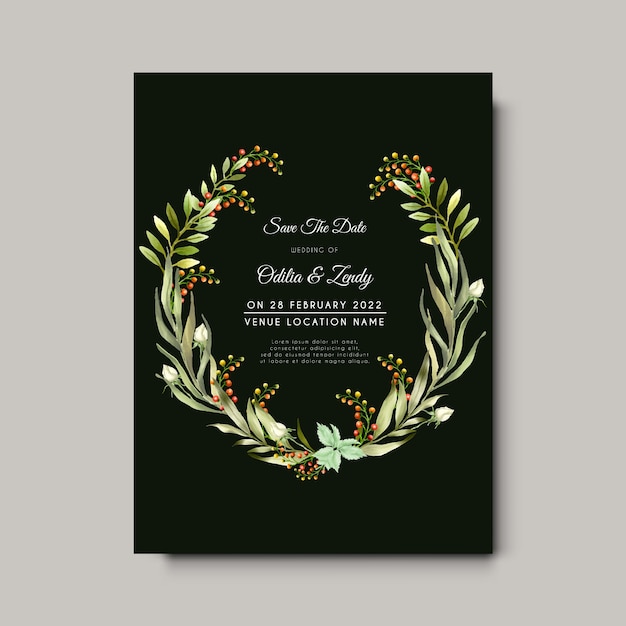 Hochzeitseinladung mit wildblättern illustration aquarell