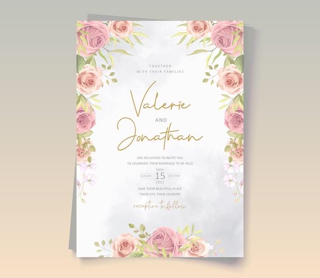Hochzeitseinladungsentwurf mit weicher Farbe der Rosen