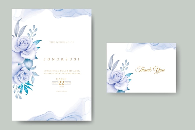 Hochzeitseinladungskarte des eleganten aquarells blaue blumen