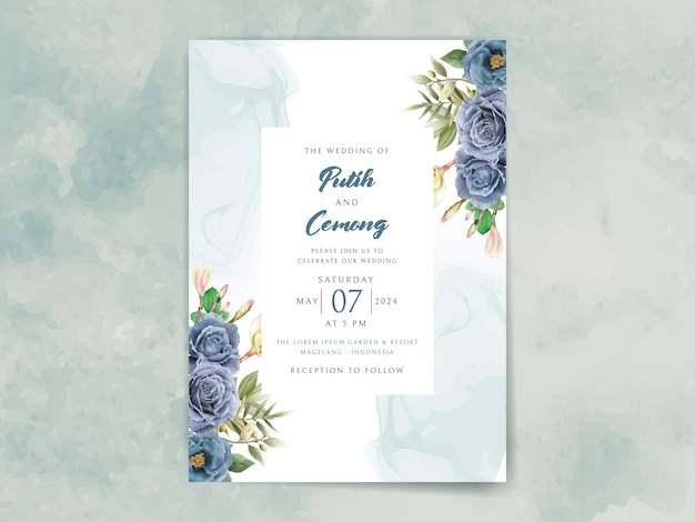 Vektor hochzeitseinladungskarte elegante königsblaue rosen