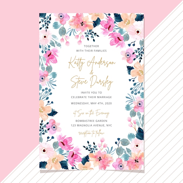 Hochzeitseinladungskarte mit aquarellblumenrahmen