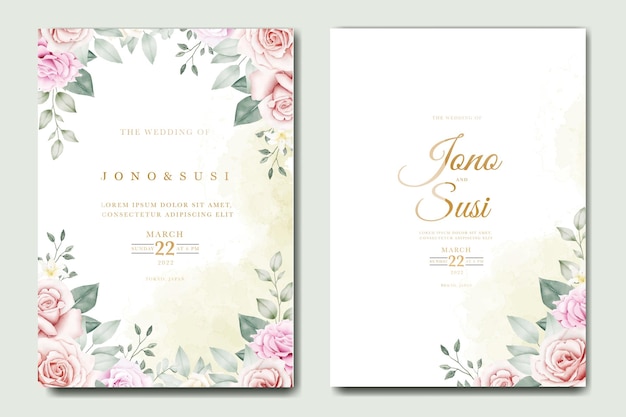 Hochzeitseinladungskarte mit Blumenaquarell
