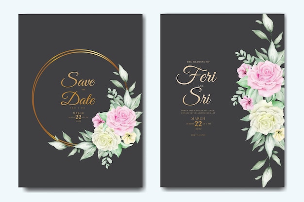 Hochzeitseinladungskarte mit blumenblättern aquarell