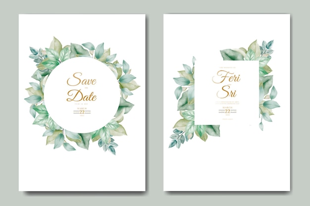 Hochzeitseinladungskarte mit floralen blättern aquarell-set