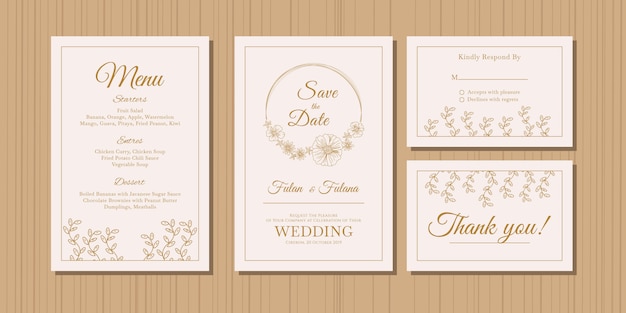 Hochzeitseinladungskarte mit goldgekritzelskizzenentwurfsblumen- und -blumenornamentaldesign-artschablone