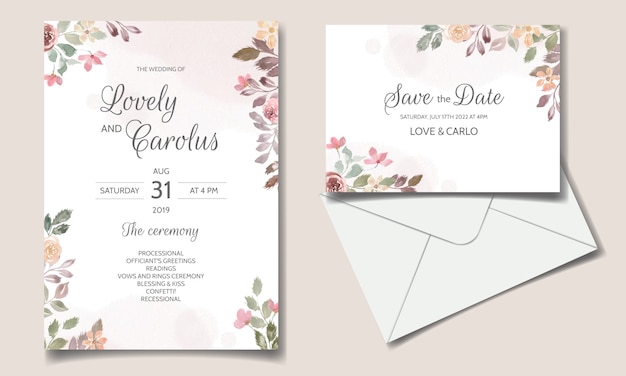 Hochzeitseinladungskarte mit schönem Blumenaquarell