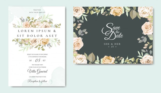 Hochzeitseinladungskarte mit schönen blumen und blättern