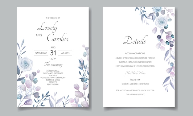 Hochzeitseinladungskarten-satzschablone mit schönem blumenrahmen