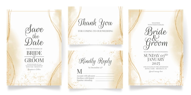 Hochzeitseinladungskartenschablone mit goldenem hintergrund