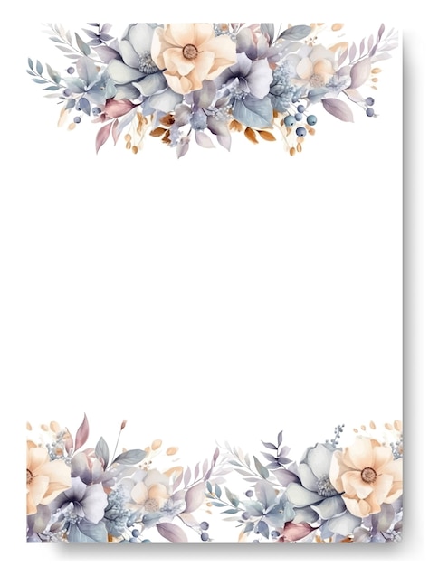 Vektor hochzeitseinladungsrahmen mit blumen, blätter, unordnung und aquarell, minimaler vektor, skizzierter kranz, nackte anemone, blumenkräuter, girlande