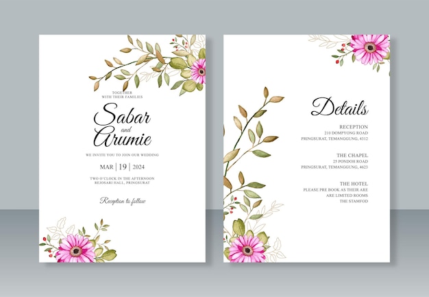 Hochzeitseinladungsschablone mit aquarellblumen