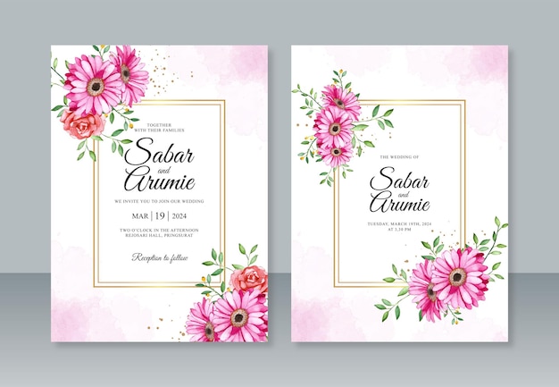 Hochzeitseinladungsschablone mit aquarellblumen