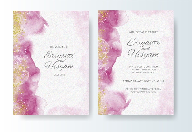 Hochzeitseinladungsschablone mit Aquarellhintergrund und Spritzen