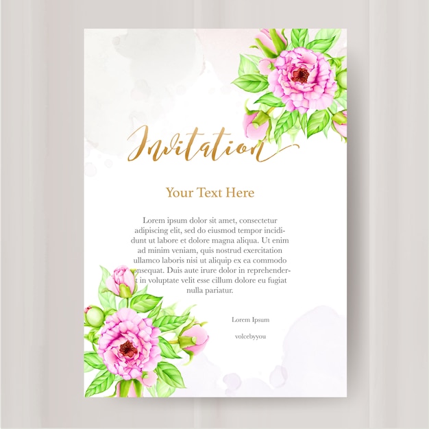 Hochzeitseinladungsschablone mit aquarellpfingstrosenblume