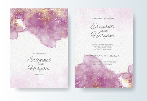 Hochzeitseinladungsschablone mit Aquarelltintenspritzer