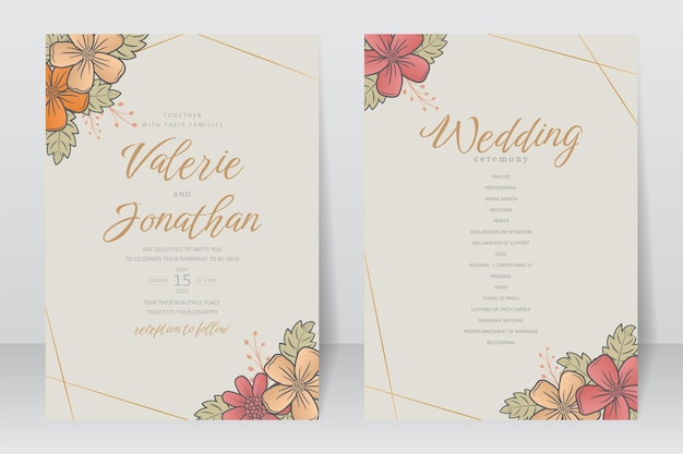 Hochzeitseinladungsschablone mit Blumenumrissdekoration
