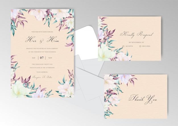 Hochzeitseinladungsschablone mit schönem Arrangement Blumen