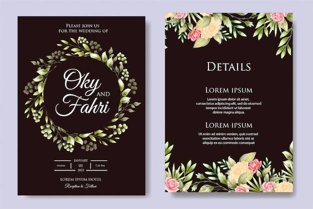 Hochzeitseinladungsschablone mit schönen blumenblättern