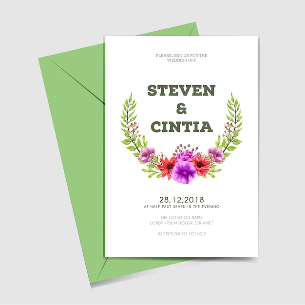 Hochzeitseinladungsschablonenblumen-Aquarellgrün