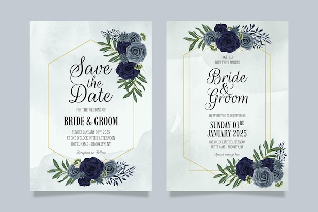 Hochzeitseinladungsschablonensatz mit Aquarellblumenentwurfskonzept