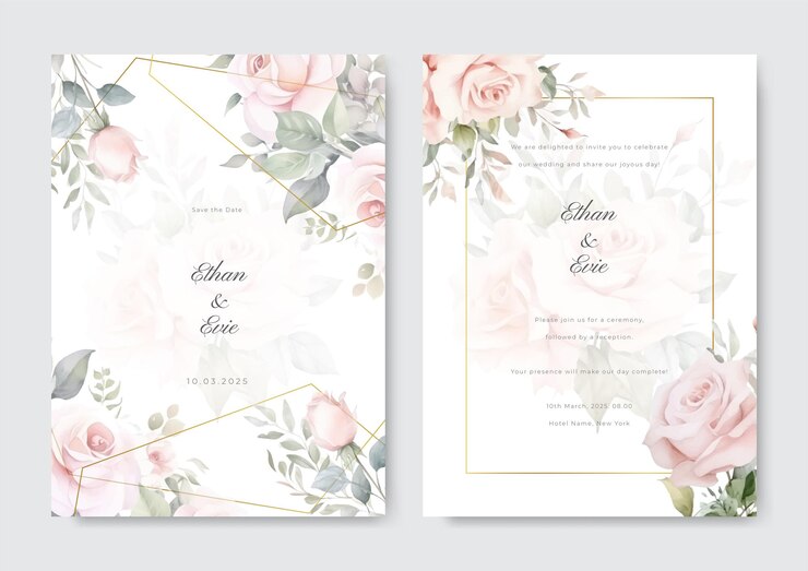 Vektor hochzeitseinladungsvorlage mit arrangementblume und blättern