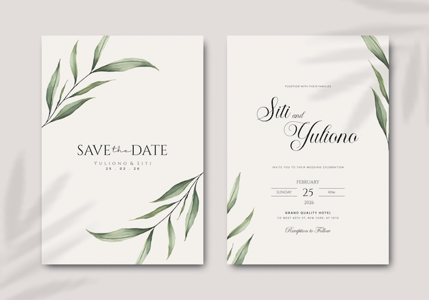 Hochzeitseinladungsvorlage mit Blumen-Aquarell-Premium-Vektor