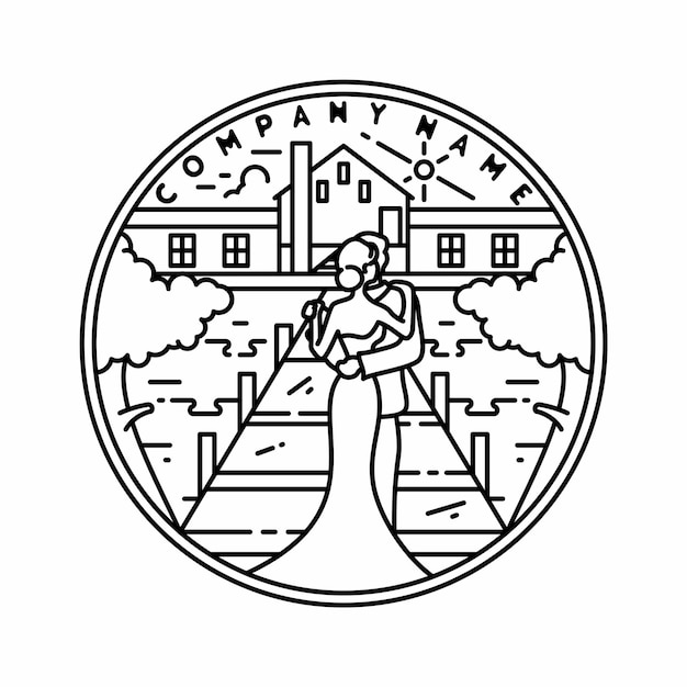 Vektor hochzeitsfeier logo badge design monoline