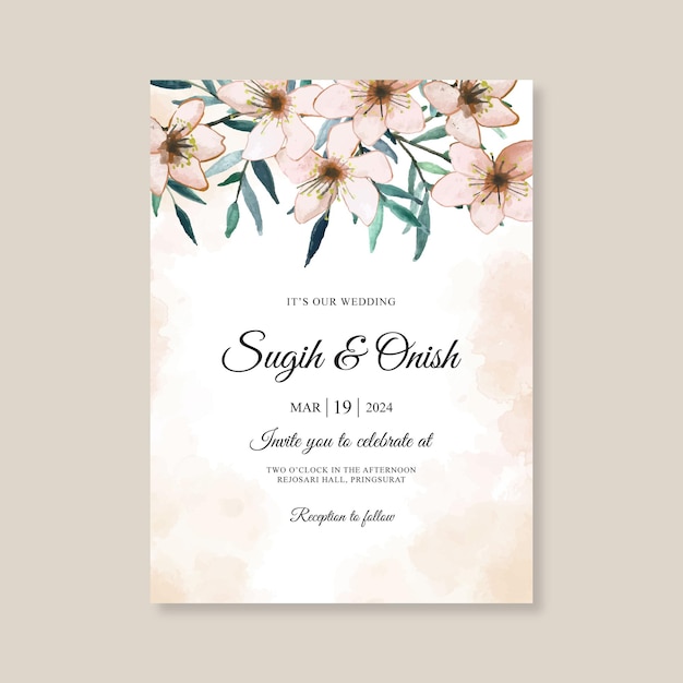 Hochzeitskarteneinladungsschablone mit aquarelllaub