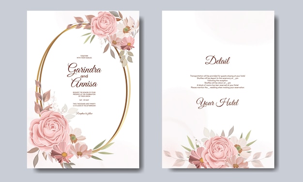 Hochzeitskartenschablone mit schönem Blumenkranz Premium Vektor