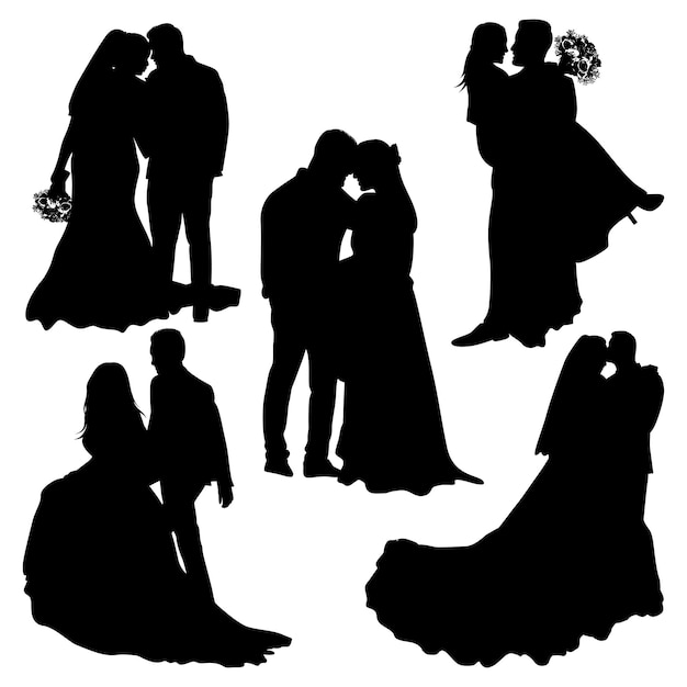 Hochzeitspaar oder Braut und Bräutigam Silhouetten Vektor
