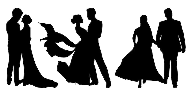 Hochzeitspaar-Silhouetten-Vektorillustration