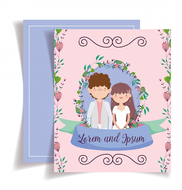 Hochzeitspaarblumenlaub-blumendekorationskarte