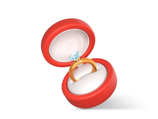 Hochzeitsring aus Gold mit Diamanten in rotem Gehäuse Accessoire für einen Heiratsantrag Vektorillustration