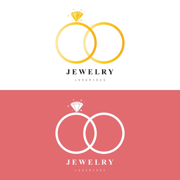 Hochzeitsring-Symbol Schmuck-Logo Verlobungs-Diamanten-Ringsymbol Vorschlagssymbol Brilliant-Gold-Schmuck-Vektor-Illustration isoliert
