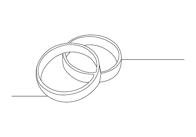 Vektor hochzeitsringe in kontinuierlicher linienziehung romantische eleganz konzept und symbol verlobungsvorschlag a