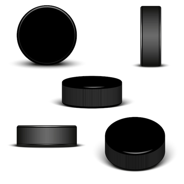 Hockey-Puck isoliert auf weißem Hintergrund 3D-realistische Vektorobjekte gesetzt